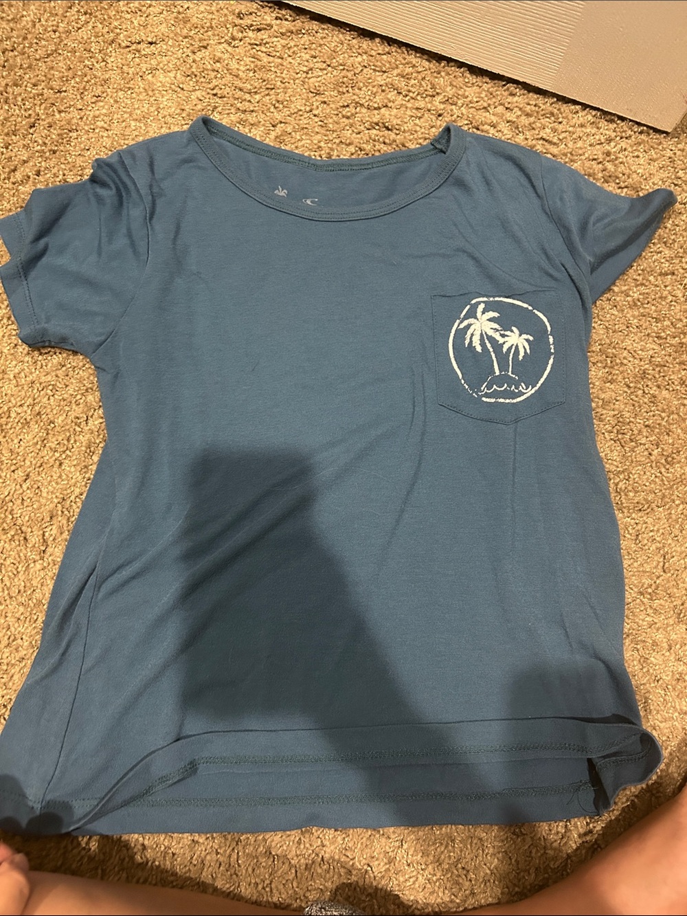 O'Neill Blue Short Sleeve Pocket Tee with White Palm Print